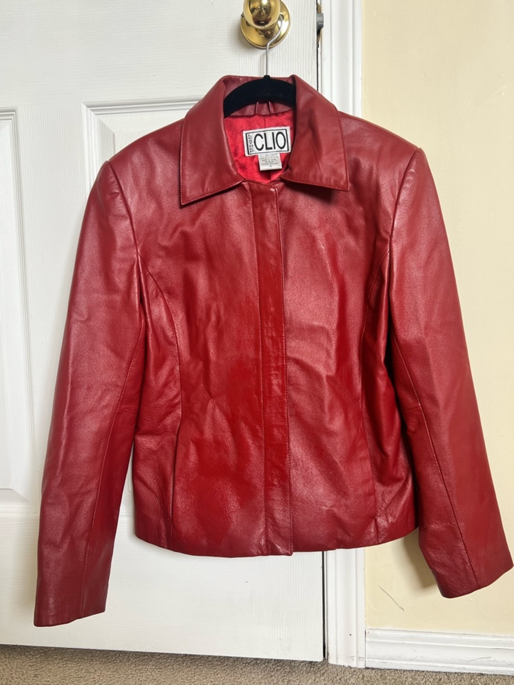 Clio Red Leather Collared Jacket